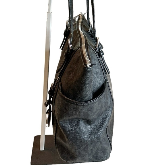 MICHAEL Michael Kors Black Gray Monogram Double Handle Large Tote Footed Pocket - Picture 4 of 13